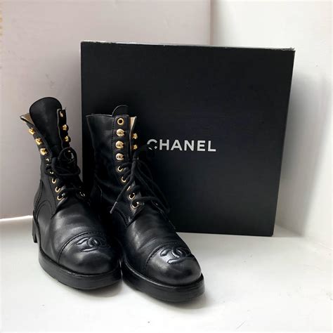 chanel bow booties|Chanel combat boot.